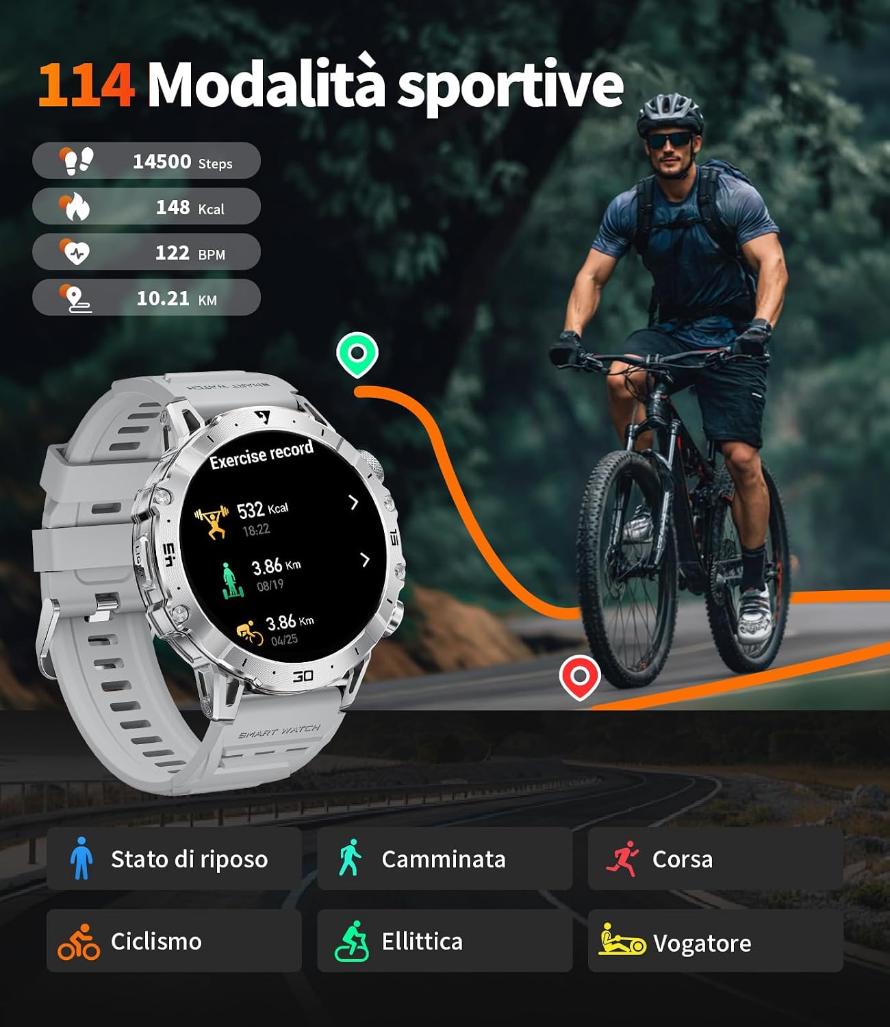 Thumbnail 6 de LIGE Smartwatch Uomo EF18-B: 1,7'', 1000mAh, Torcia LED, Chiamate Bluetooth e 110+ Modalità Sportive