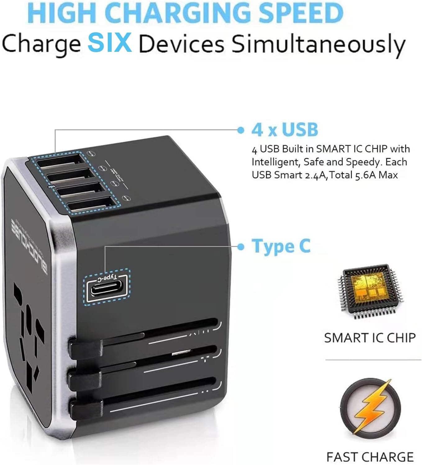 Thumbnail 1 de iBlockCube Universal Travel Adapter with 5 USB