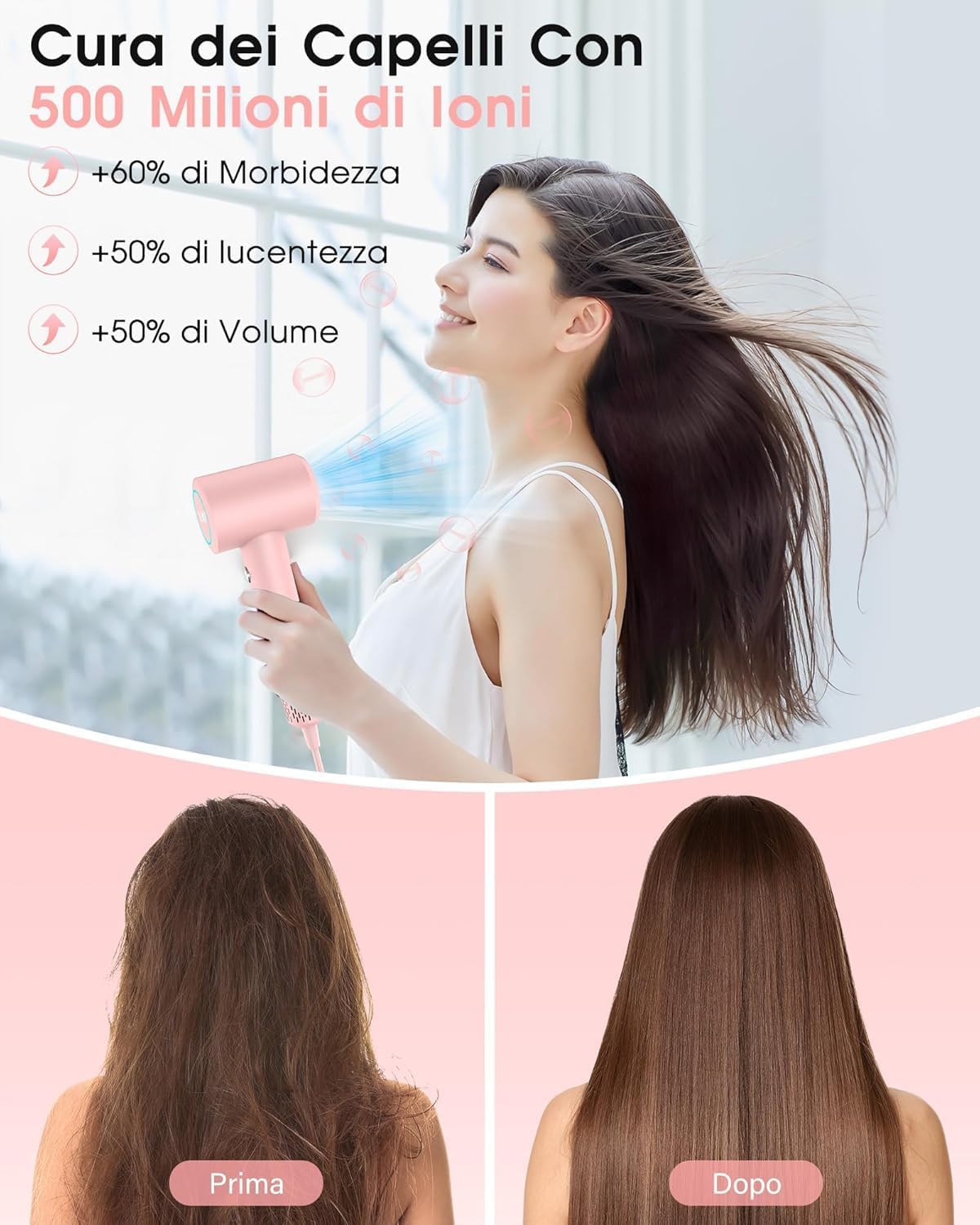 Detalle de LKV Asciugacapelli Phon Capelli Ionico Professionale Rosa – Asciugatura rapida e styling delicato