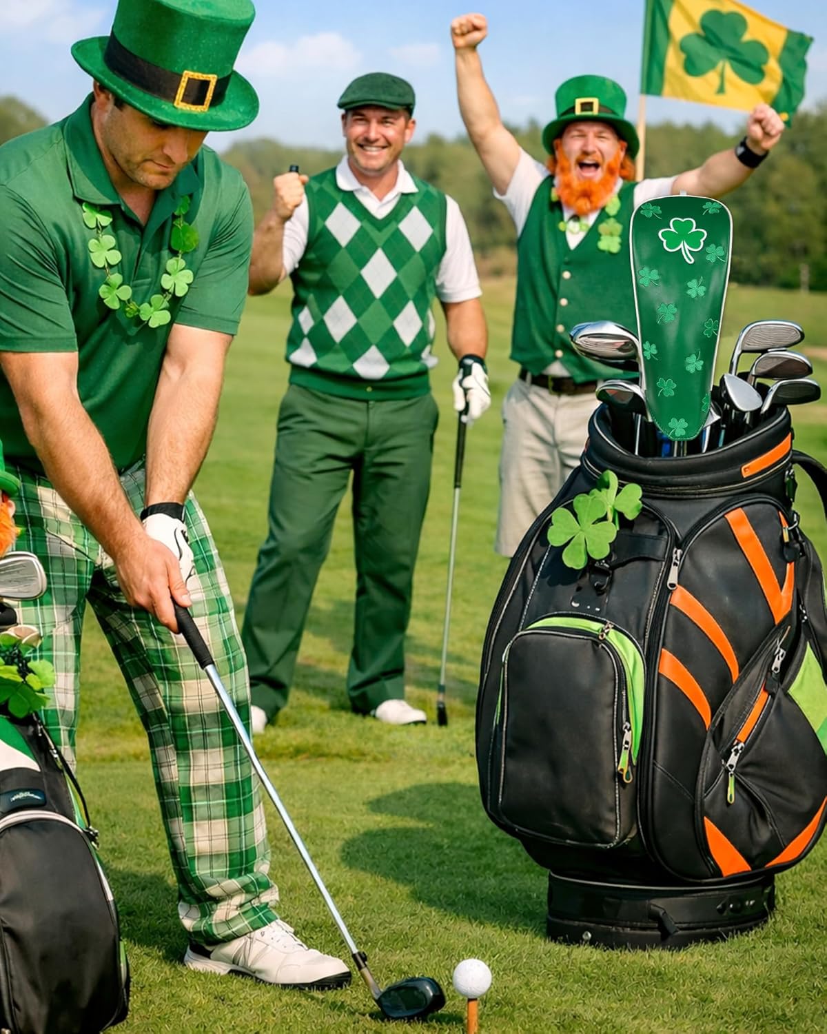 Thumbnail 2 de Golf driver head covers (460cc) with elastic closure, green clover embroidery PU leather lining