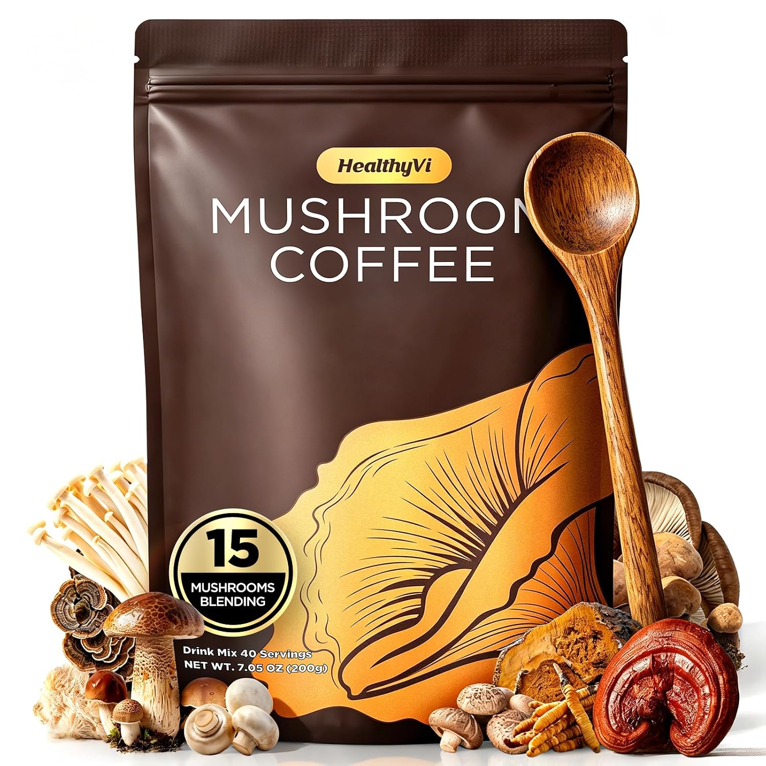 Detalle de HealthyVi Mushroom Coffee, Medium Roast Arabica with 15 Mushrooms