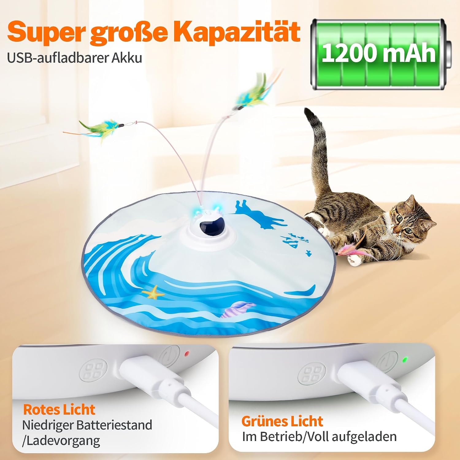 Detalle 2 de Toozey Interaktives Katzenspielzeug 3 Federn đŸ