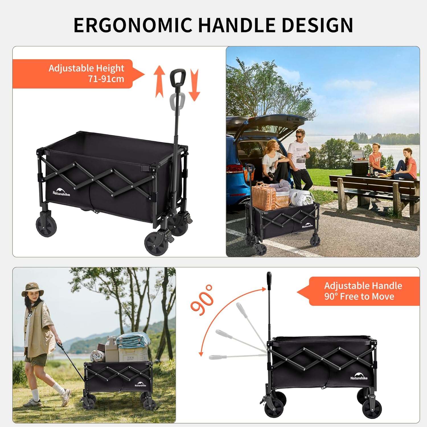 Thumbnail 1 de Naturehike Bollerwagen Faltbar 130L – Stabiler, großer Garten- und Campingwagen (120 kg Tragkraft, 71–91 cm Griff, 28 x 45,5 x 71 cm zusammenklappbar)
