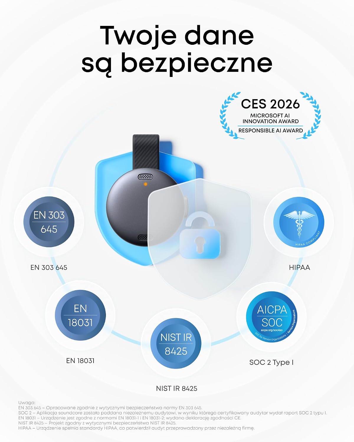 Detalle 1 de Soundcore Work – dyktafon AI 8 GB z transkrypcją i certyfikatem MFi
