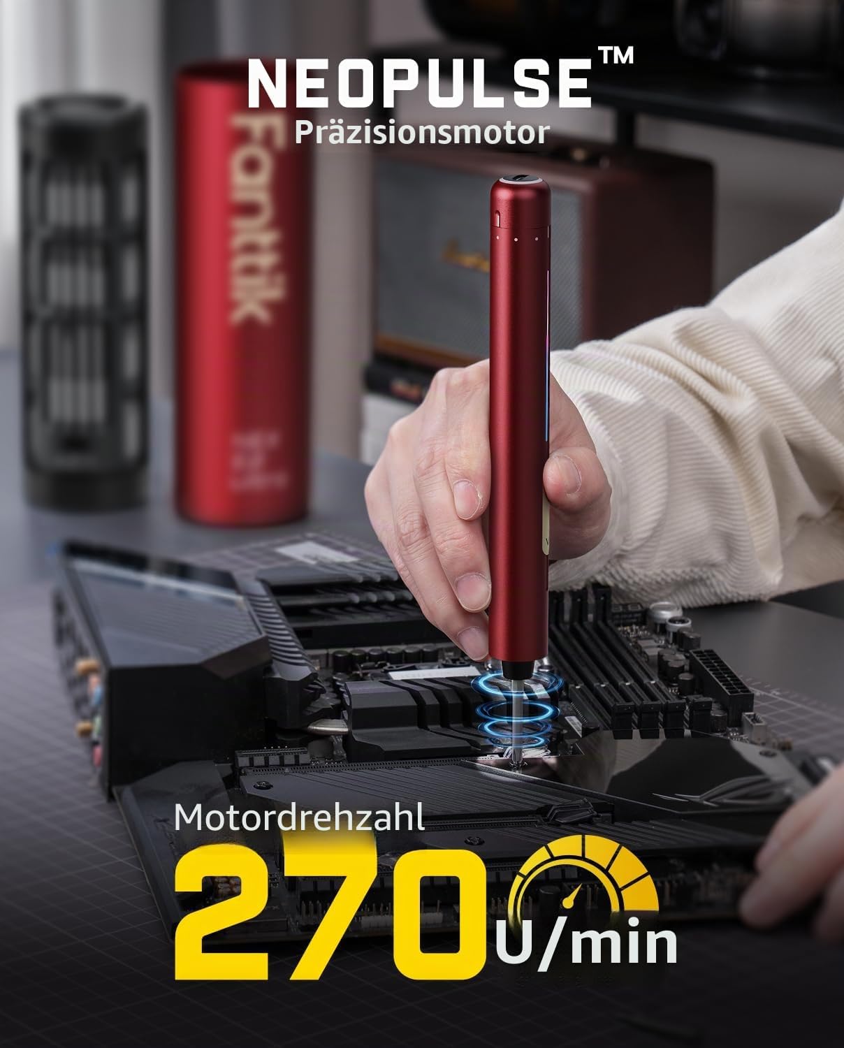 Detalle de Fanttik E2 Ultra 3.7V Mini Elektro Schraubendreher Set – 50-in-1 Präzisionsschrauber mit 0,6 Nm, ROT