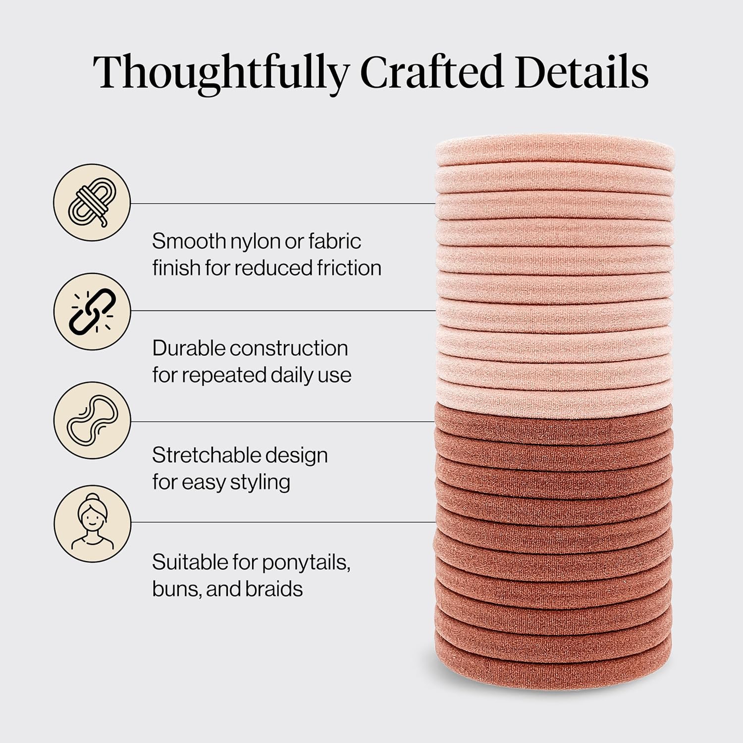 Detalle de Kitsch Lot de 20 élastiques à cheveux résistants – nylon doux, sans accroc, rose poudré