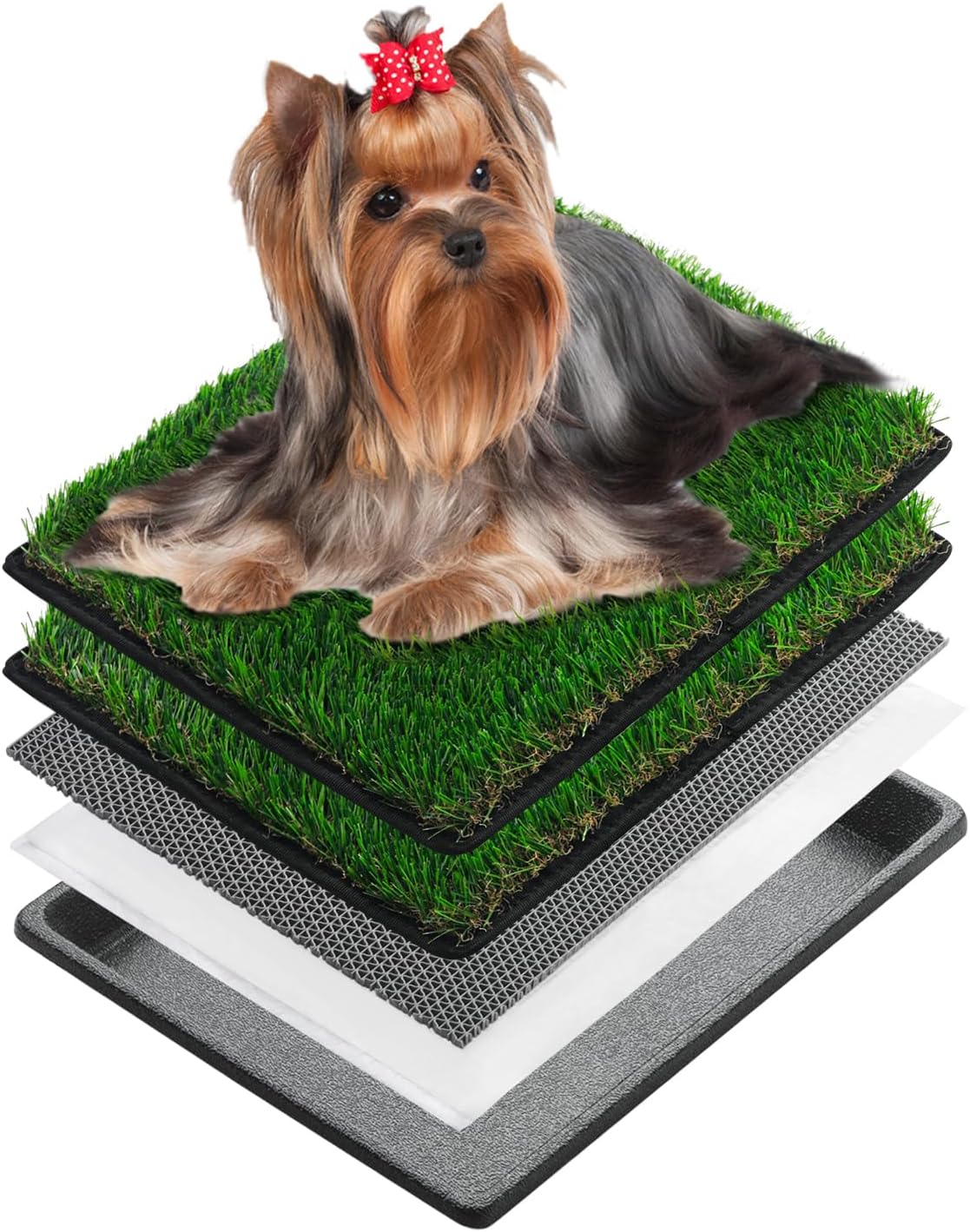 Detalle de MEEXPAWS Extra Kleine Hundetoilette aus Kunstrasen mit Tablett (44×34 cm) – für kleine Hunde bis 3 kg