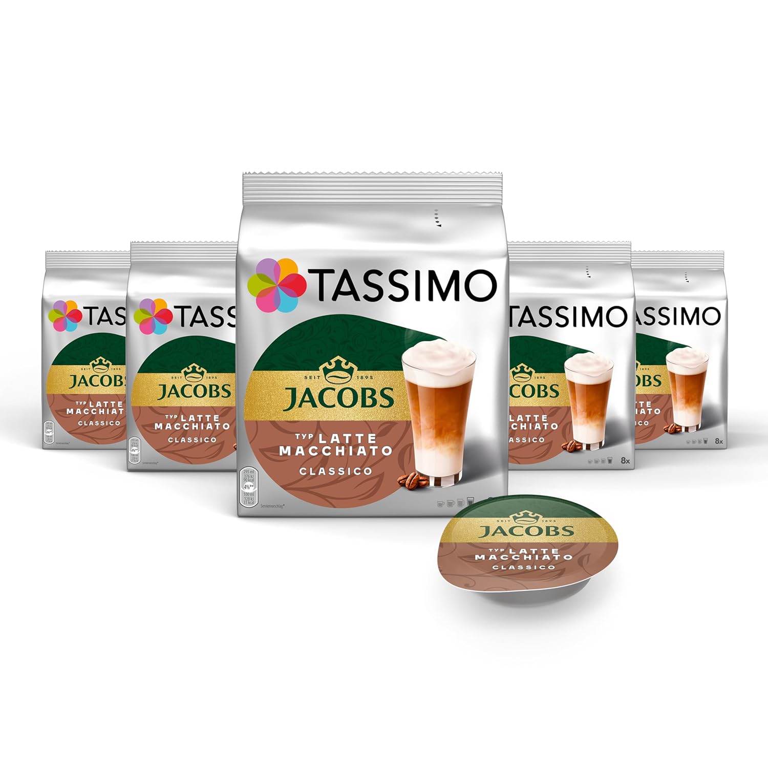 Detalle de Tassimo Jacobs Typ Latte Macchiato Classico Kaffeekapseln, 40 Stück (5 x 8 Pads)