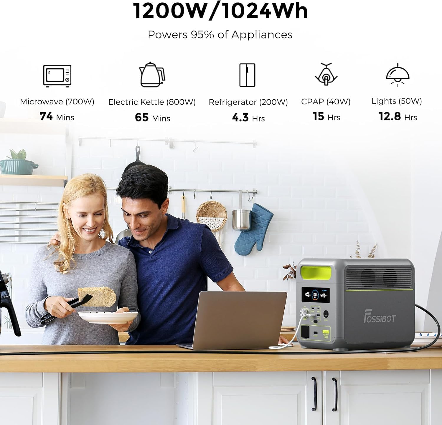 Thumbnail 1 de FOSSiBOT F1200 Générateur Électrique Portable 1200W avec Panneau Solaire 200W et LiFePO4 1024Wh
