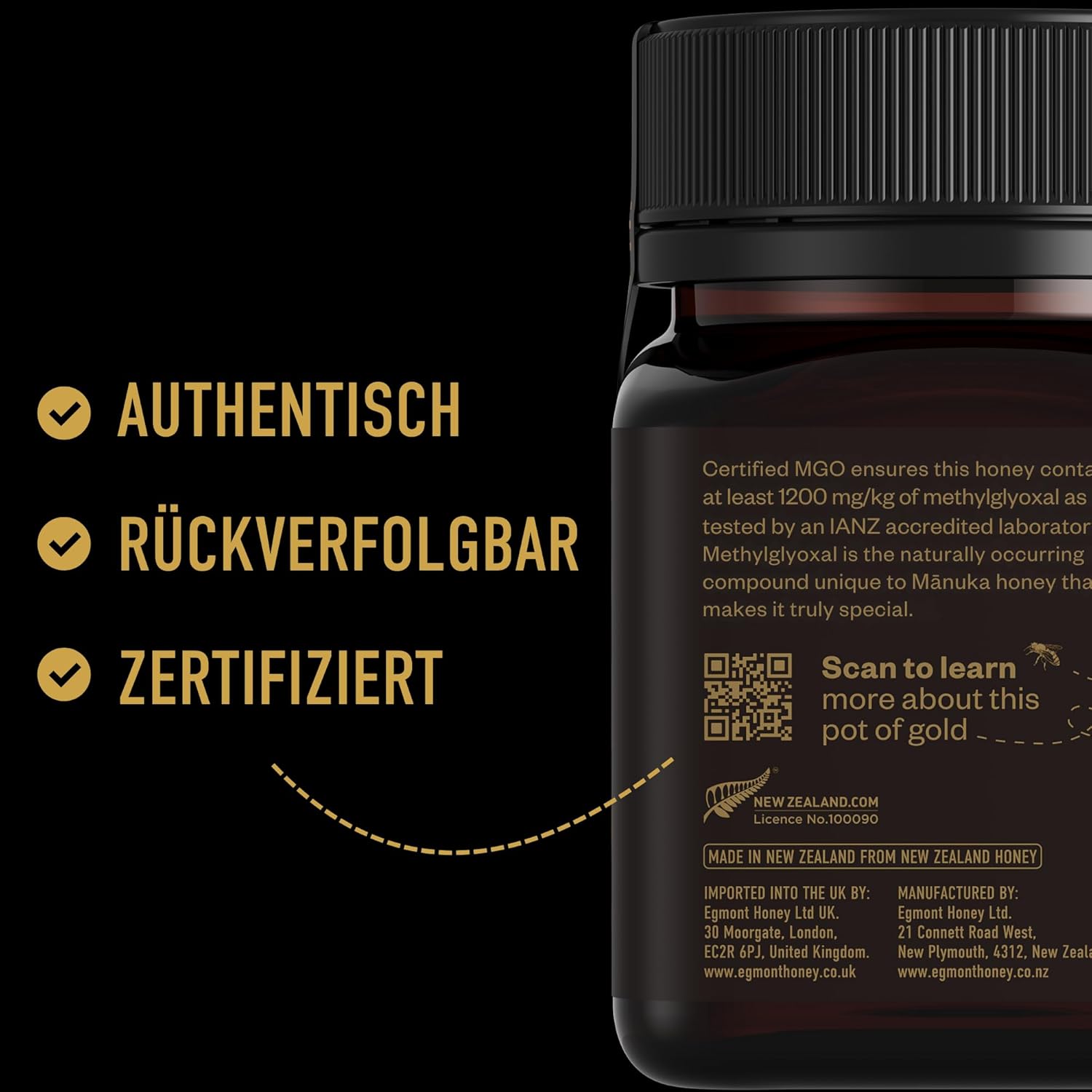 Thumbnail 3 de Egmont Honey Manuka Honig 1200+ MGO 25+ UMF (250 g) – 100% Reiner Manuka Honig aus Neuseeland, UMF-zertifiziert, in Geschenkbox