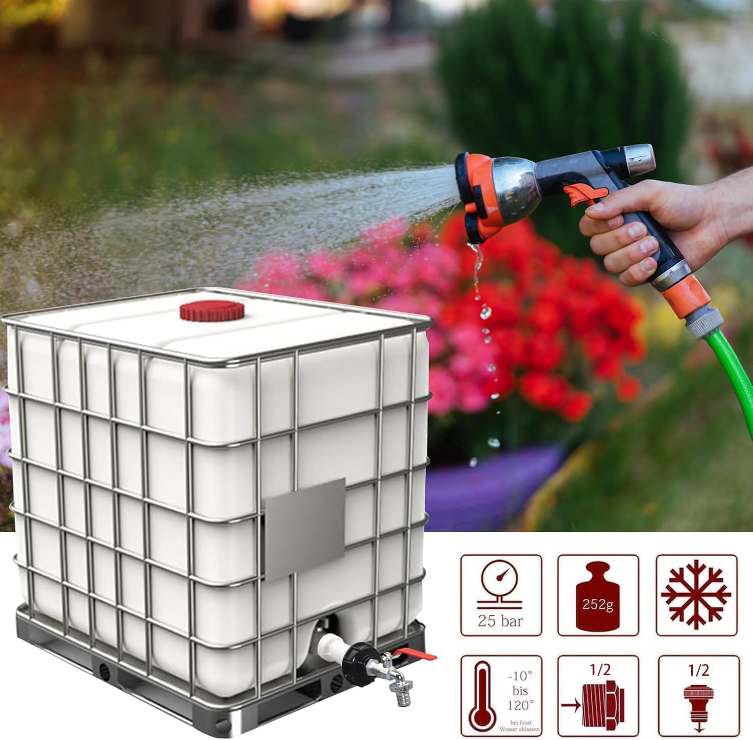 Detalle de HuaMuDM IBC Tank Auslaufhahn Set – Verlängerung S60x6 Grobgewinde (1/2") für Regentonne