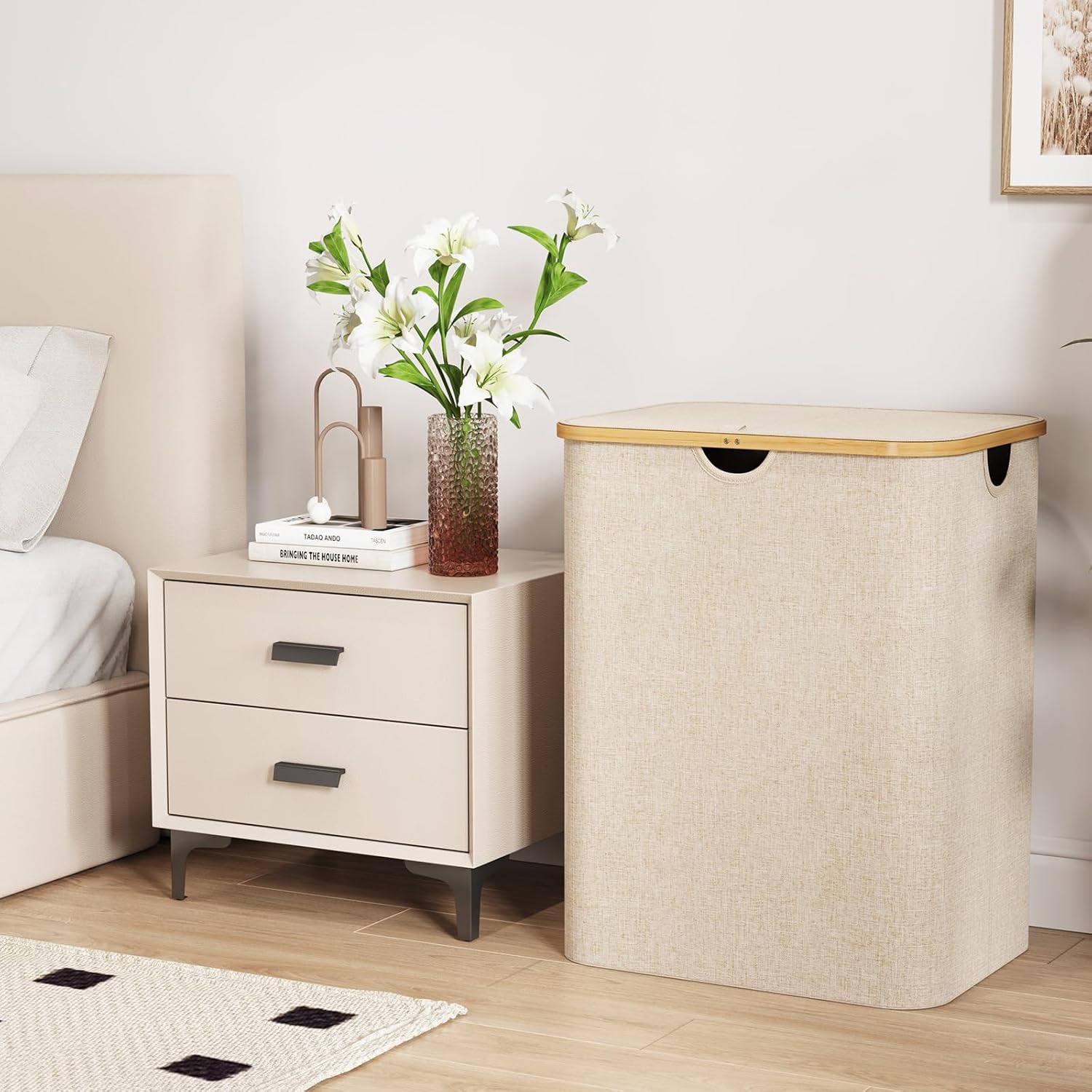 Thumbnail 2 de Lifewit Cesta Portabiancheria 120 L con Coperchio, pieghevole in bambù beige