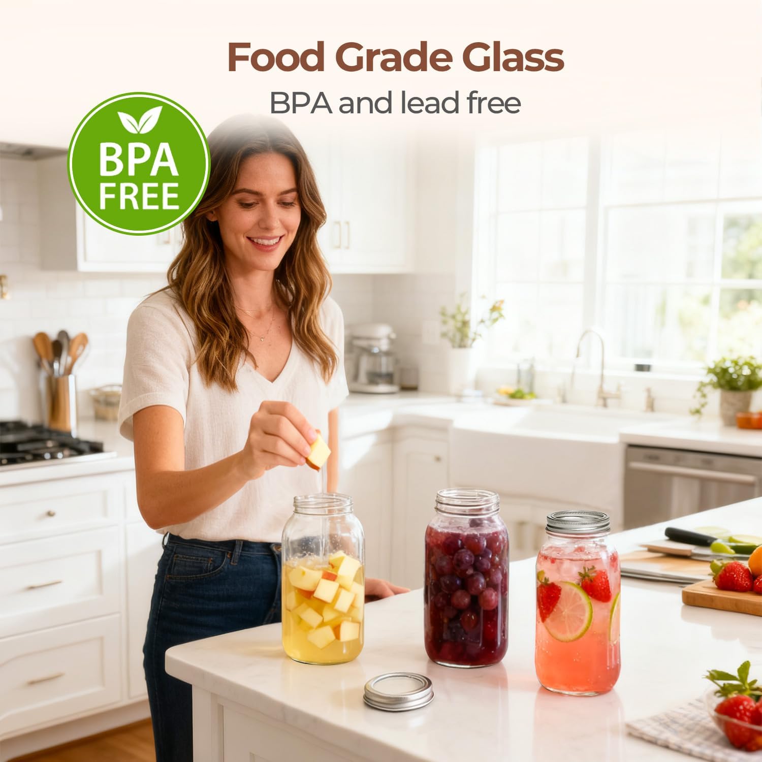 Thumbnail 6 de ComSaf 64 oz Wide-Mouth Mason Jars, 3-Pack Glass Food Storage Set