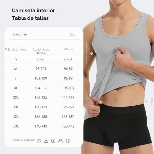 Detalle de YouShow Camiseta interior para hombre sin mangas acanalada 100% algodón (paquete 3/5) – cómodo esencial sin etiqueta