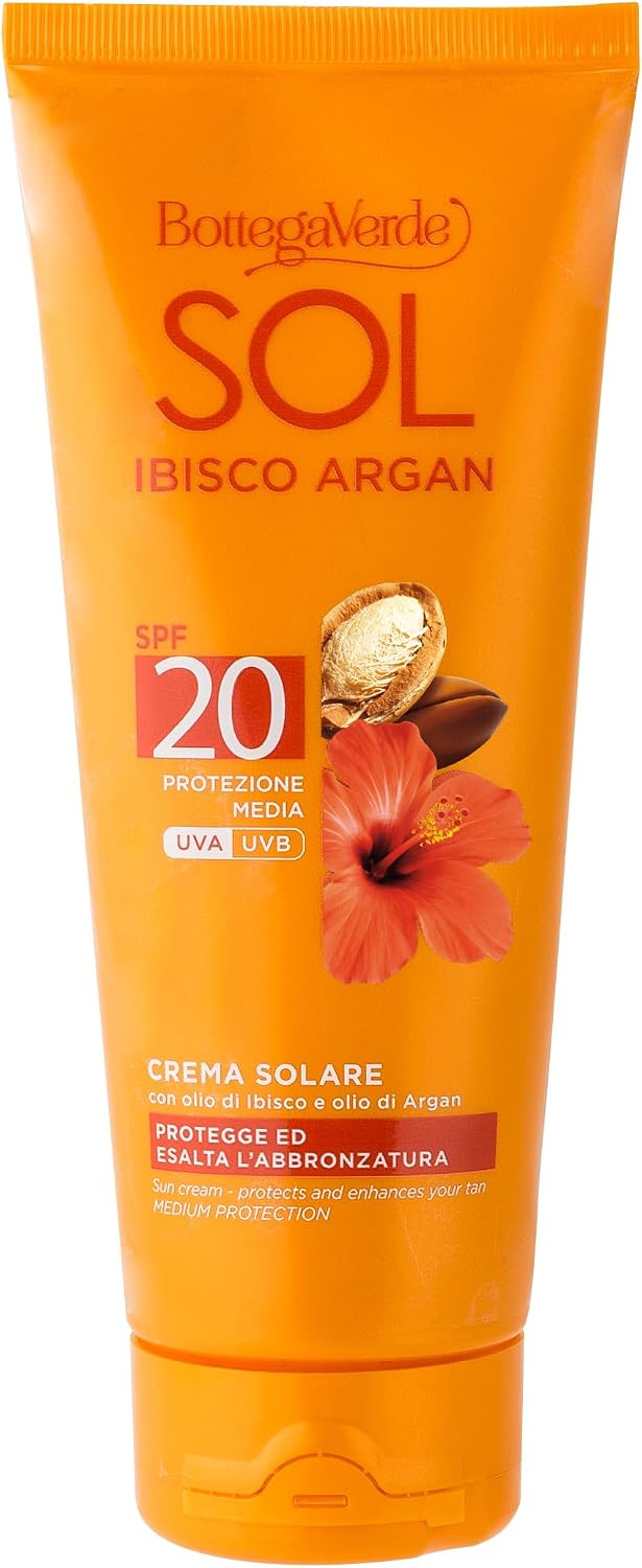 Detalle de Bottega Verde SOL Ibisco Argan Crema Solare Corpo SPF 20 (200 ml) – Protezione media, idrata e valorizza l’abbronzatura