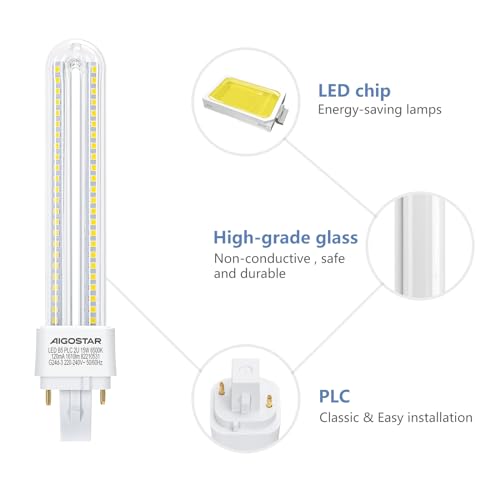 Detalle de Aigostar Pack 5 Bombillas LED PLC 2U 15W Maíz G24d-3 — 6500K, 1610 lm, no regulables