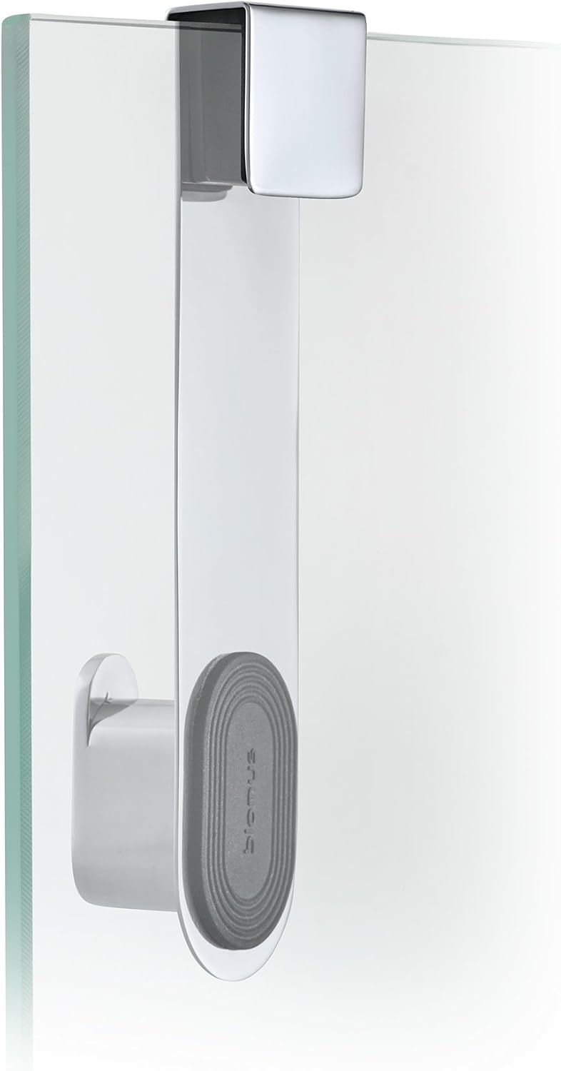 Detalle de blomus AREO 68915 – srebrny hak prysznicowy ze stali nierdzewnej na szkło