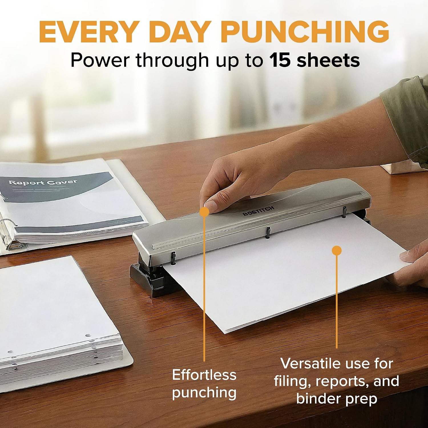 Detalle de Bostitch 3-Hole Paper Punch, 15-Sheet Capacity