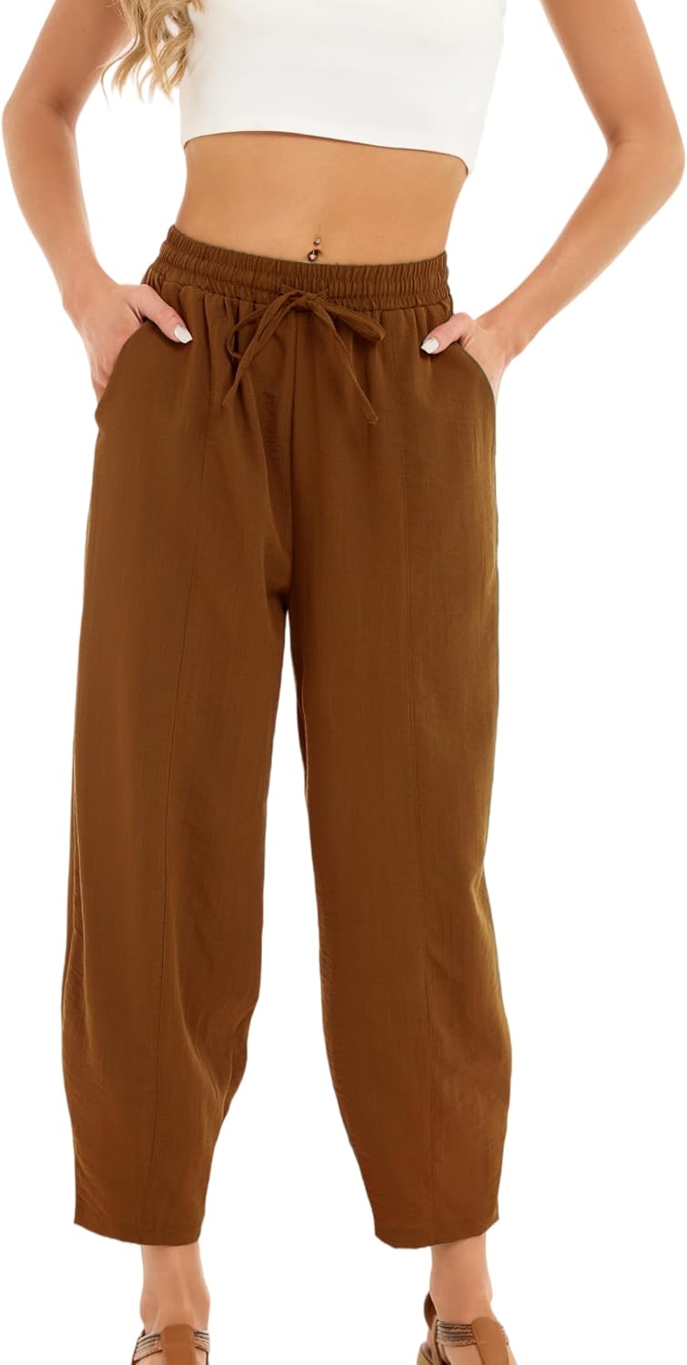 Detalle de Enjyam Women's Cropped Barrel-Leg Trousers for Spring Summer
