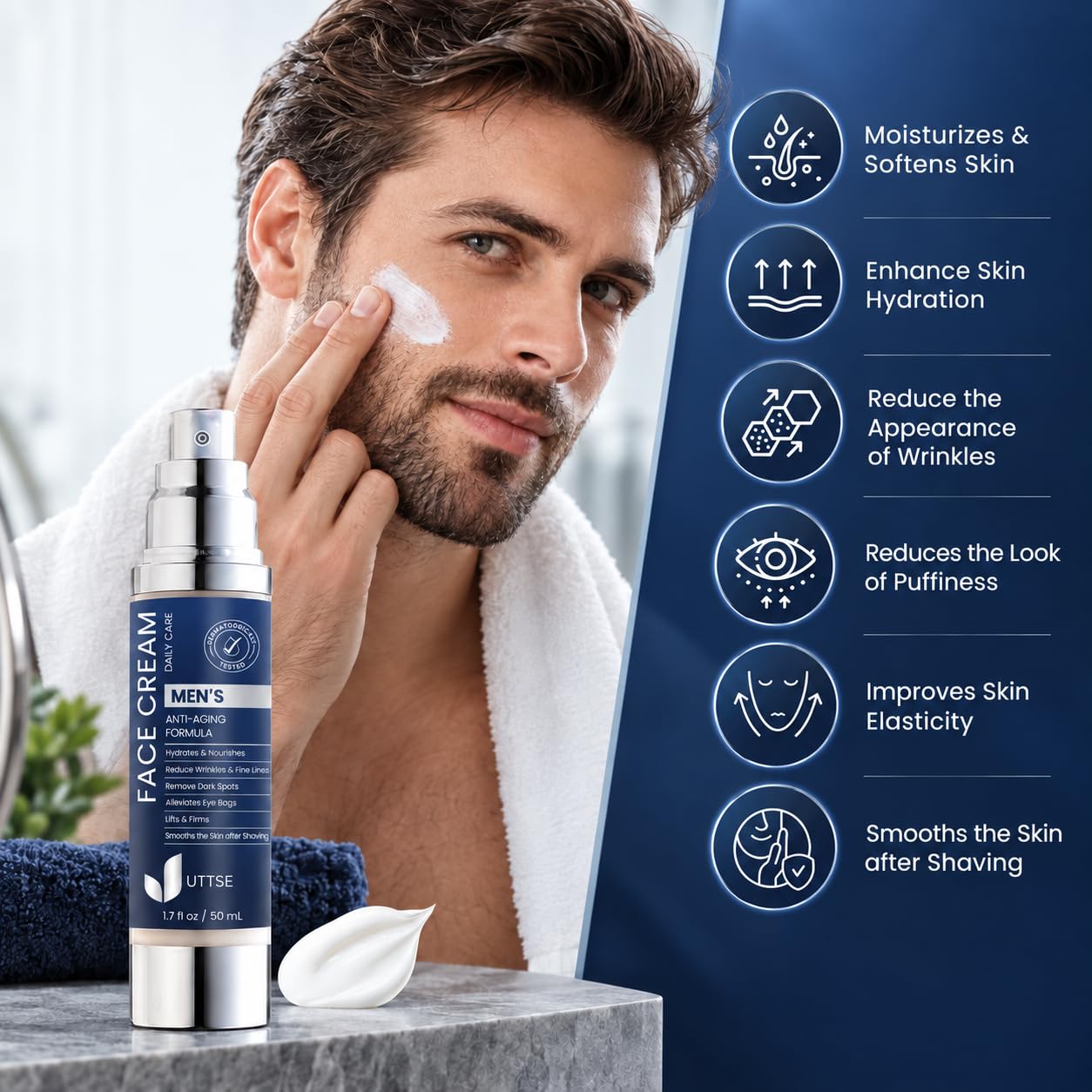 Detalle de Uttse 6-in-1 Men's Face Moisturizer, 1.7 fl oz, 3-Pack