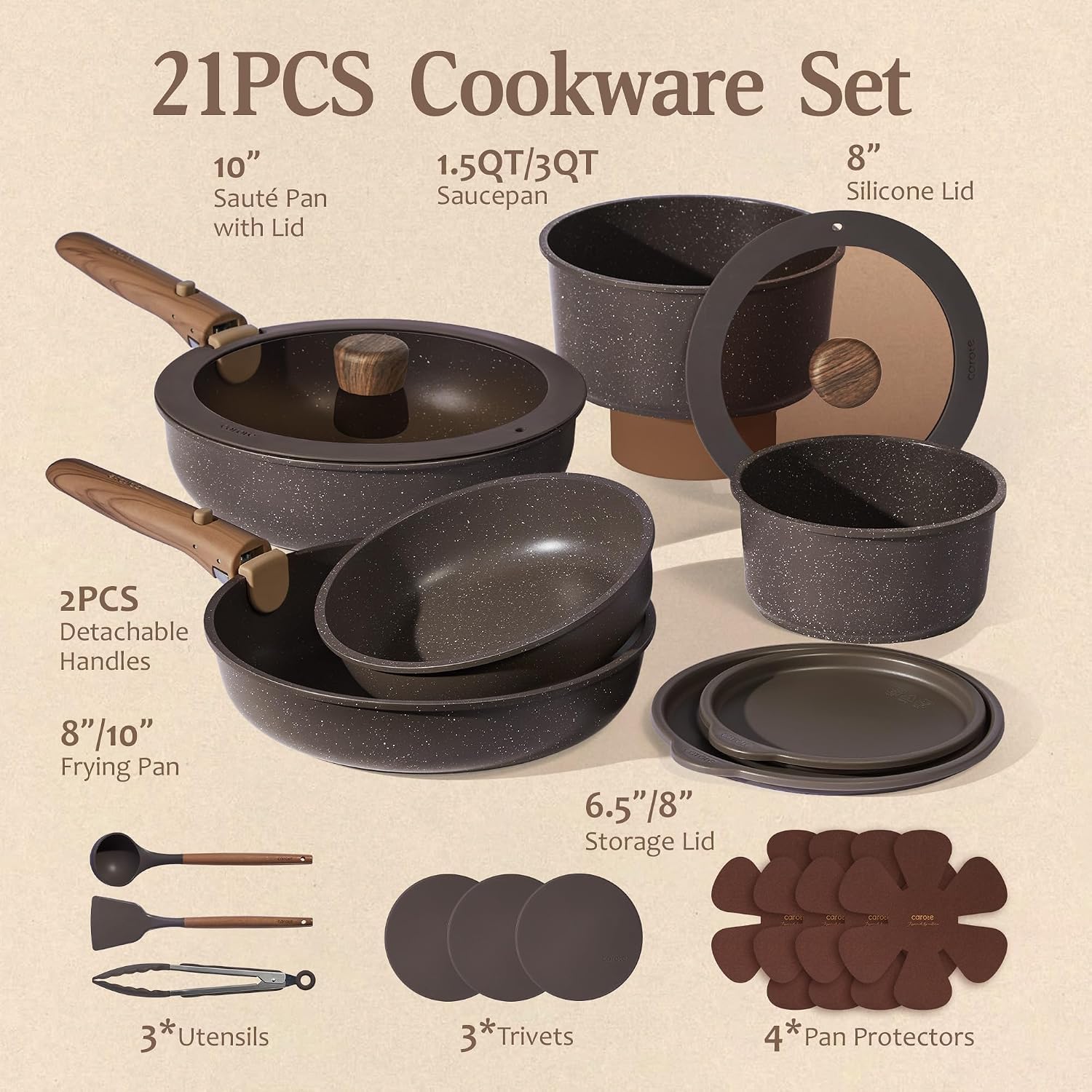 Detalle 2 de CAROTE 17PCS Nonstick Cookware Set