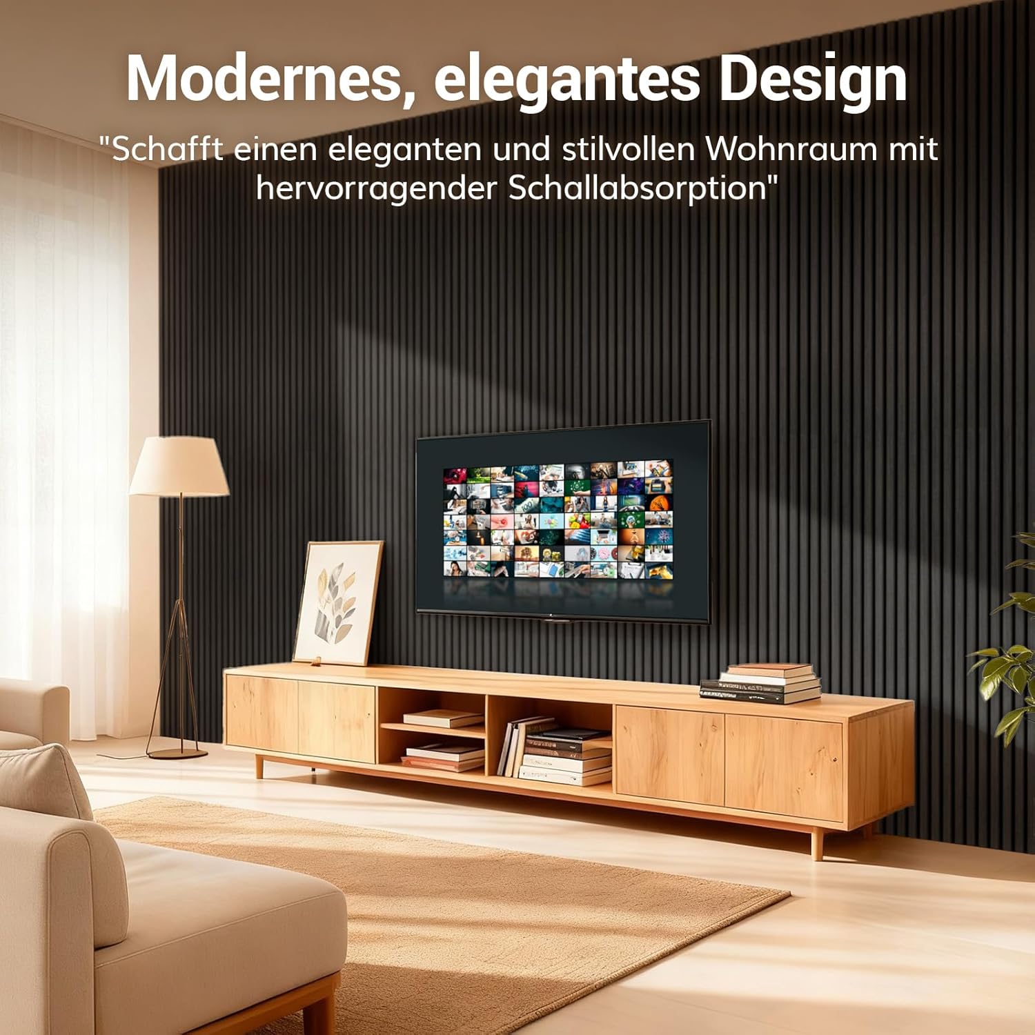 Thumbnail 3 de TONOR Akustikpaneele Holz – 2 Stück 120 x 60 cm, Wandpaneele mit Holzfurnier für bessere Raumakustik (1,44 m²) – Schwarz