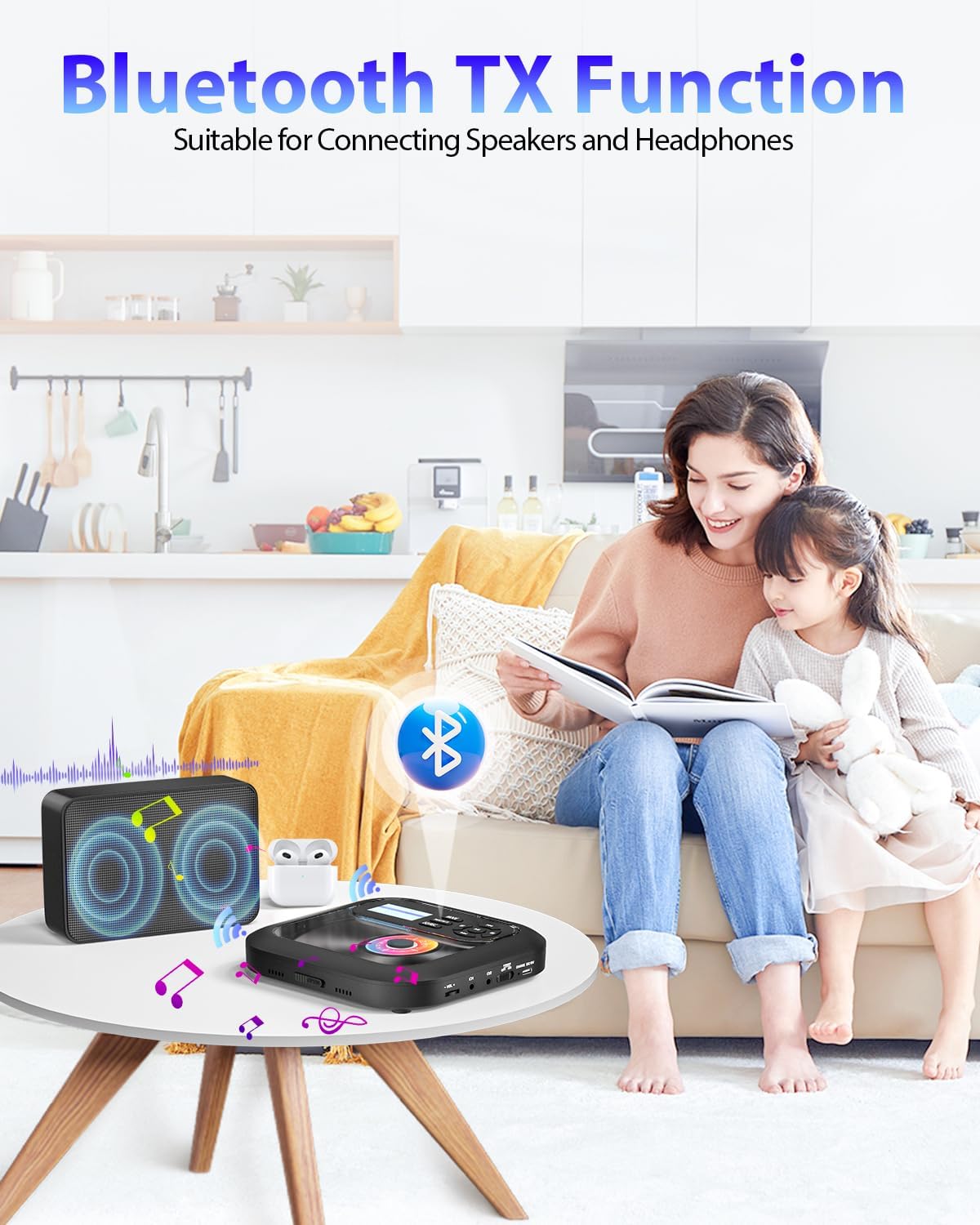 Detalle de ARAFUNA Portable CD Player with Bluetooth, Built-in Battery and Multiple Connectivity