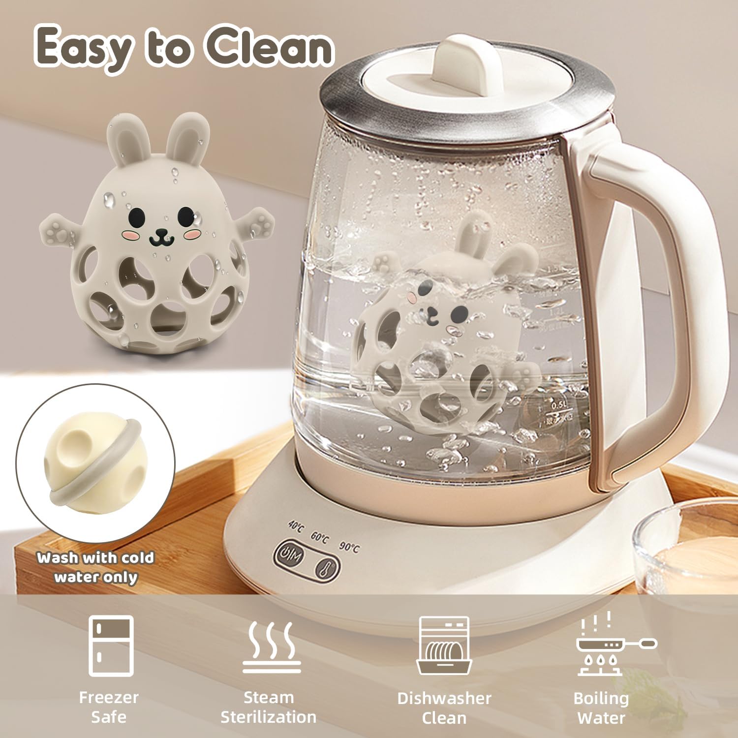 Detalle de Baby Sensory Teething Toy with Rattle: Silicone Bunny Chew for 3–18 Months