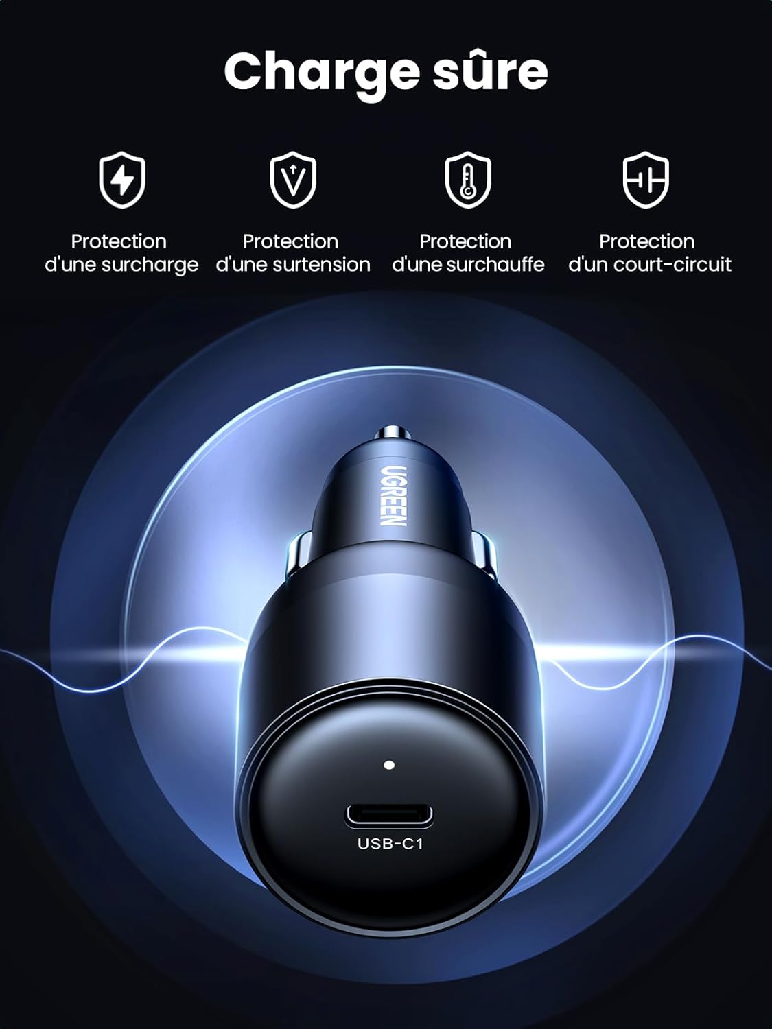 Thumbnail 3 de UGREEN chargeur allume-cigare 150 W GaN 4 ports USB‑C (PD 3.1, QC 4.0, PPS) pour voiture