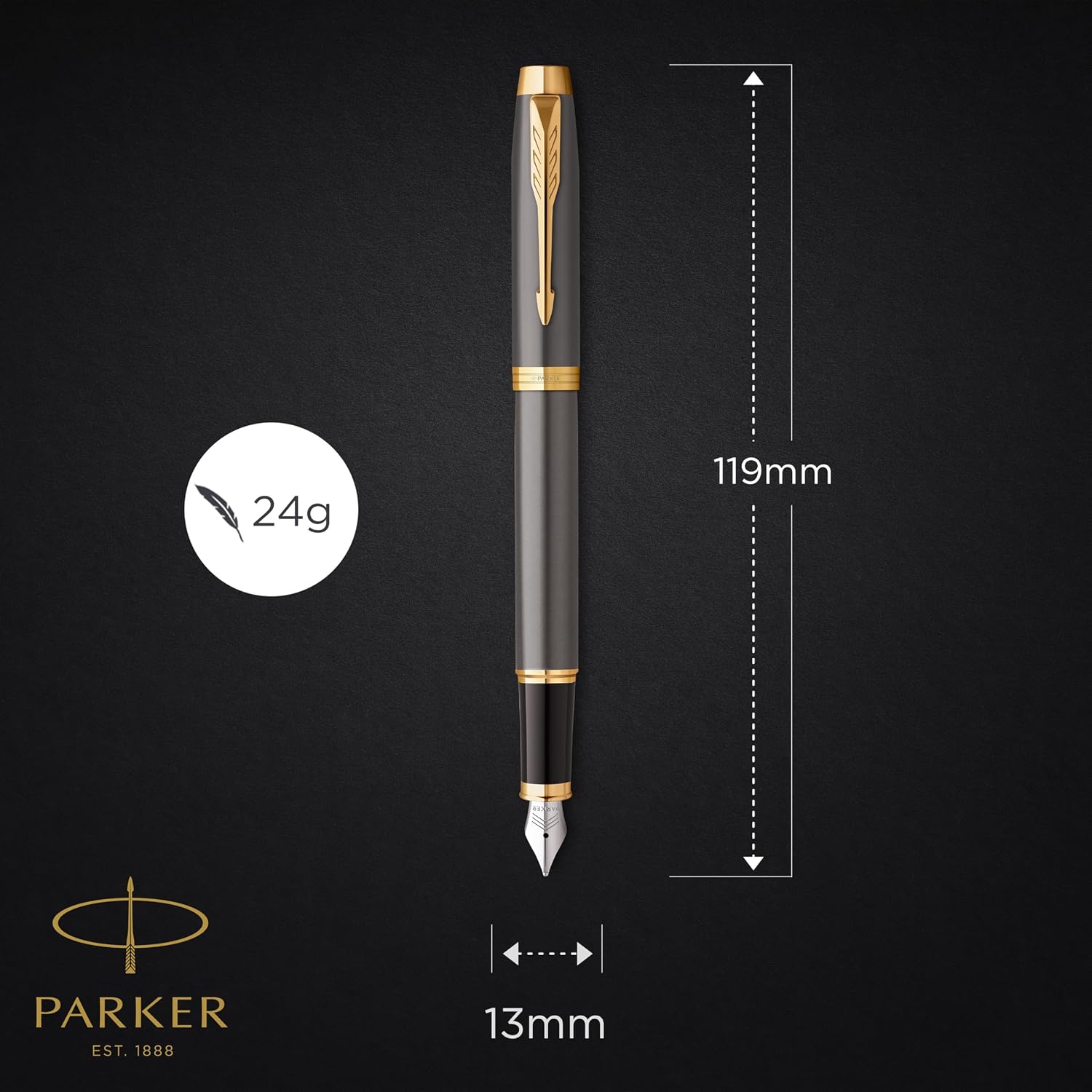 Detalle de PARKER IM Pluma estilográfica gris con detalles dorados ✒