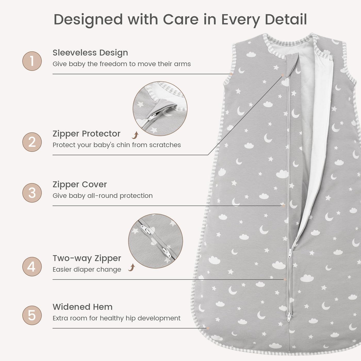 Thumbnail 1 de TURMIN Baby Sleeping Bag 1.5 Tog Cotton Winter Sleep Sack (6–12 months) – Cloud Star