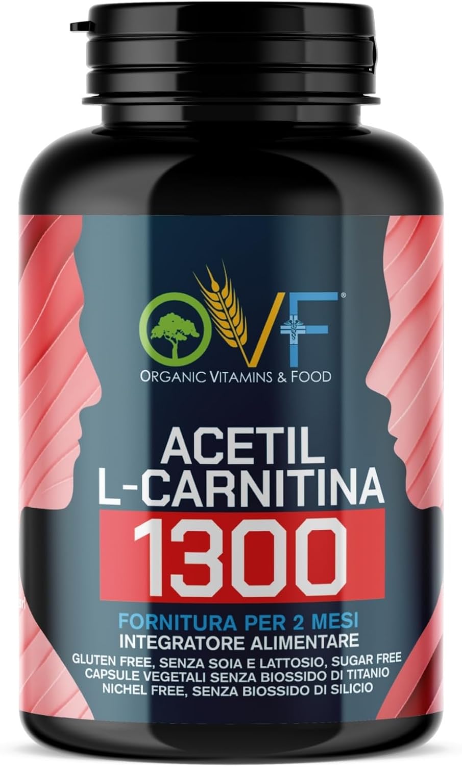 Detalle de OVF Acetil L-Carnitina 1300 mg 120 cps – energia e focus, Made in Italy