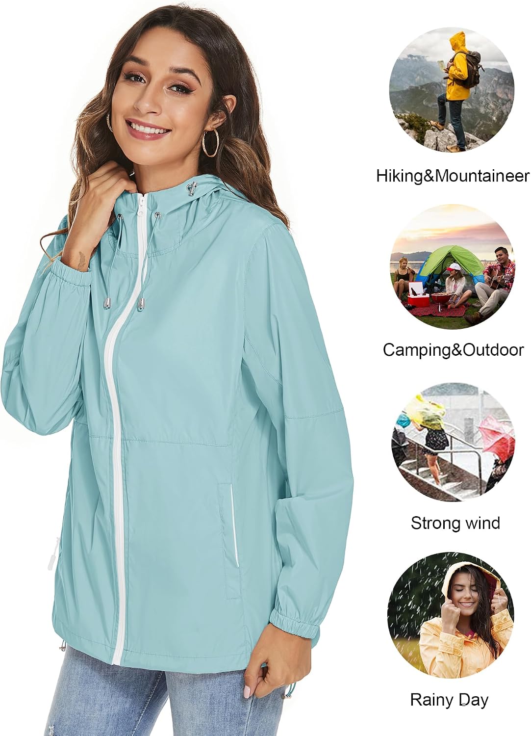 Detalle 2 de TCOT Women’s Waterproof Rain Jacket Windbreaker (Packable Portable Rain Coat)