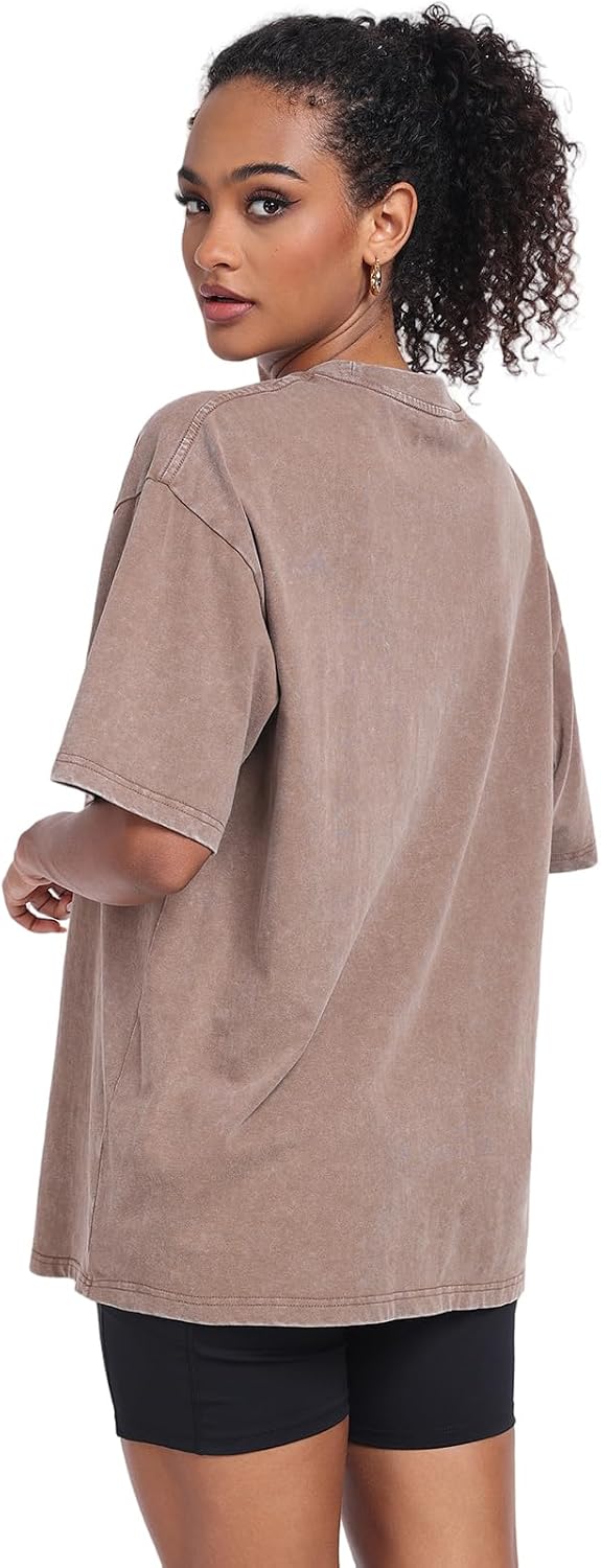 Thumbnail 3 de SnowElve Women's Washed Vintage Oversized T-Shirt – Soft Cotton Baggy Tee