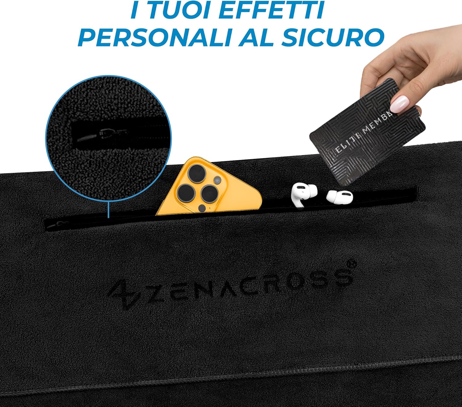 Thumbnail 2 de Zenacross Telo Palestra Microfibra 120x50: asciugatura rapida, tasca con zip e design compatto