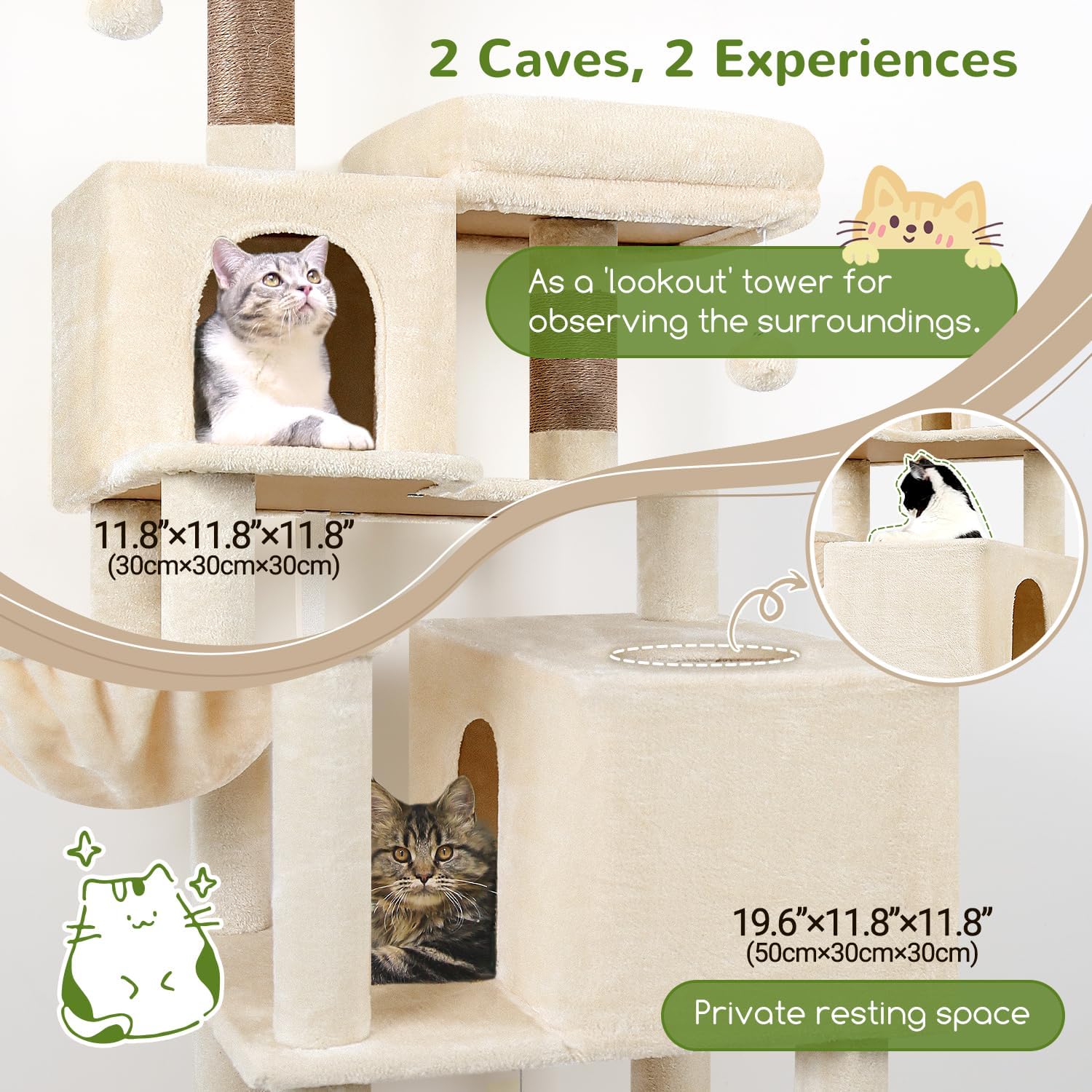 Detalle 2 de Globlazer F76 Cat Tree, 76.38-Inch, 7 Levels, Sisal and Plush, Beige