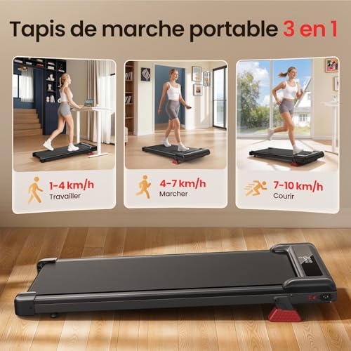 Detalle de HomeFitnessCode Tapis de Course 3 en 1 avec Pente 7% – Modèle Rose, 2,5 CV, Silent et pliable