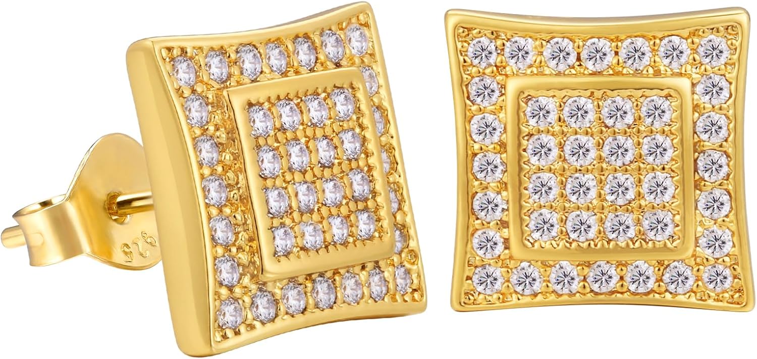 Detalle de VEXXS Herren Ohrringe Silber 925 – 18K Gold/Weißgold beschichtet, 5A Zirkonia