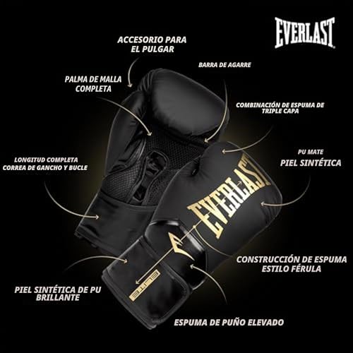 Detalle 2 de Everlast Elite 2 14 oz Guantes de Boxeo (Negro/Oro) para Mujer y Hombre