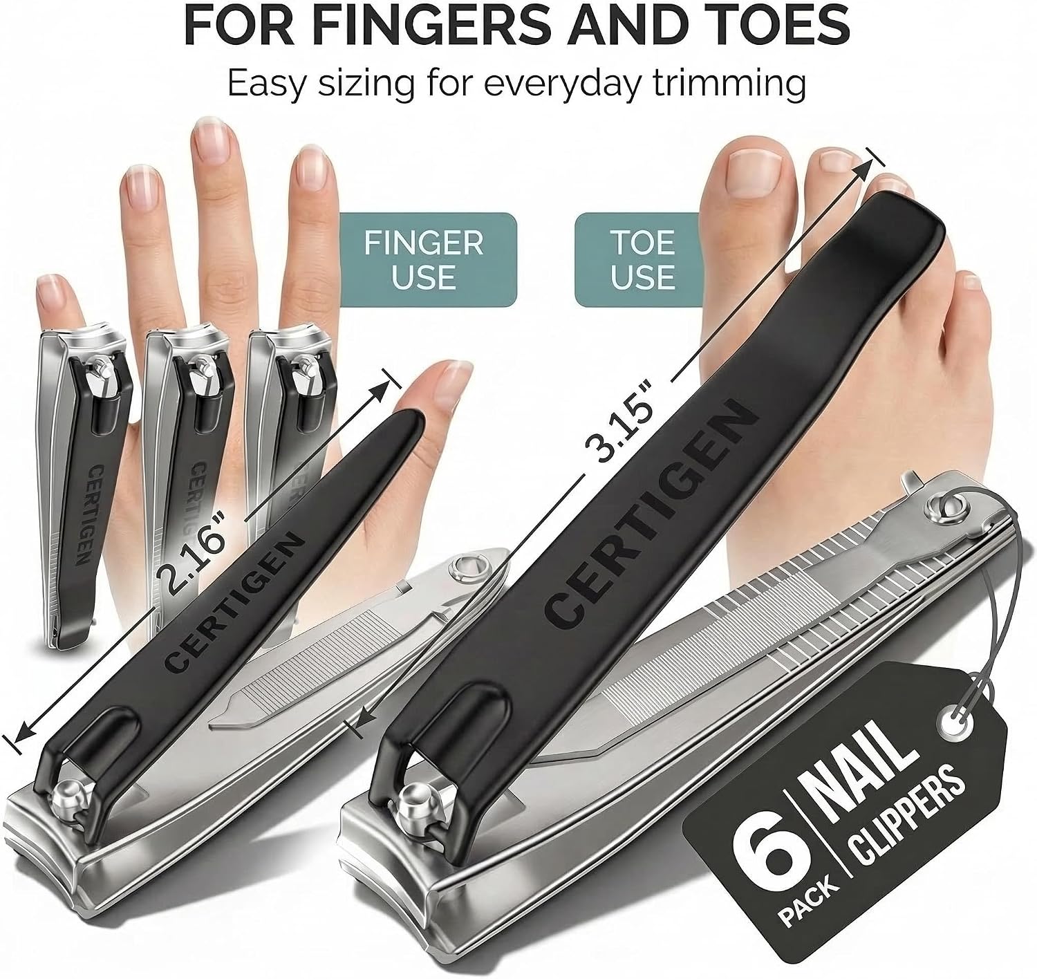 Detalle 2 de Nail Clippers Set 6-Pack: Toenail & Fingernail Clippers for Home and Travel