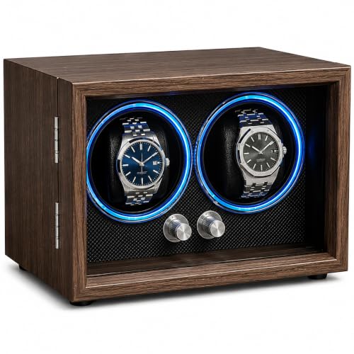Detalle de BeSokar Caricatore per Orologi 2 pezzi in legno noce nero con LED e 4 modalità di rotazione