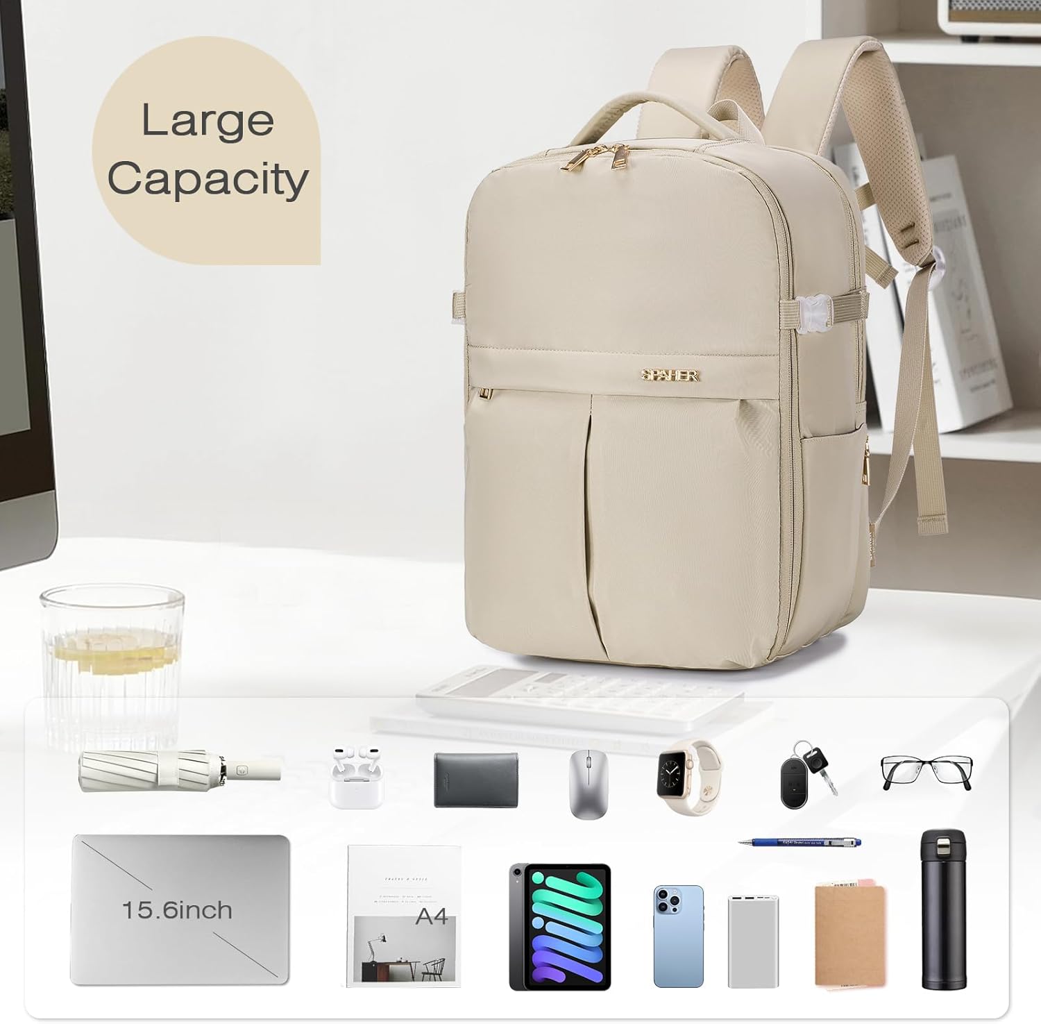 Thumbnail 3 de SPAHER Cabin Bag 40x30x20 Underseat Laptop Backpack (Up to 15.6 Inch) – Beige