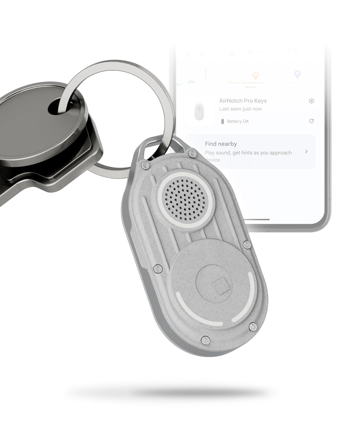 Detalle de Rolling Square AirNotch Pro – Porte-clé Bluetooth IP68 avec Find Hub, localisateur lumineux et alertes 360°