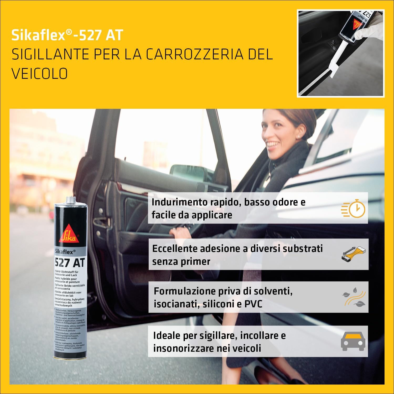 Detalle de Sikaflex 527 AT Grigio: sigillante carrozzeria multiuso da 300 ml
