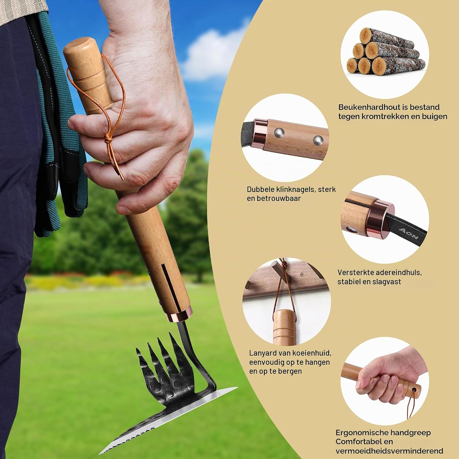 Thumbnail 1 de AON AJW01 Japanse handschoffel en onkruidsteker van gesmeed staal