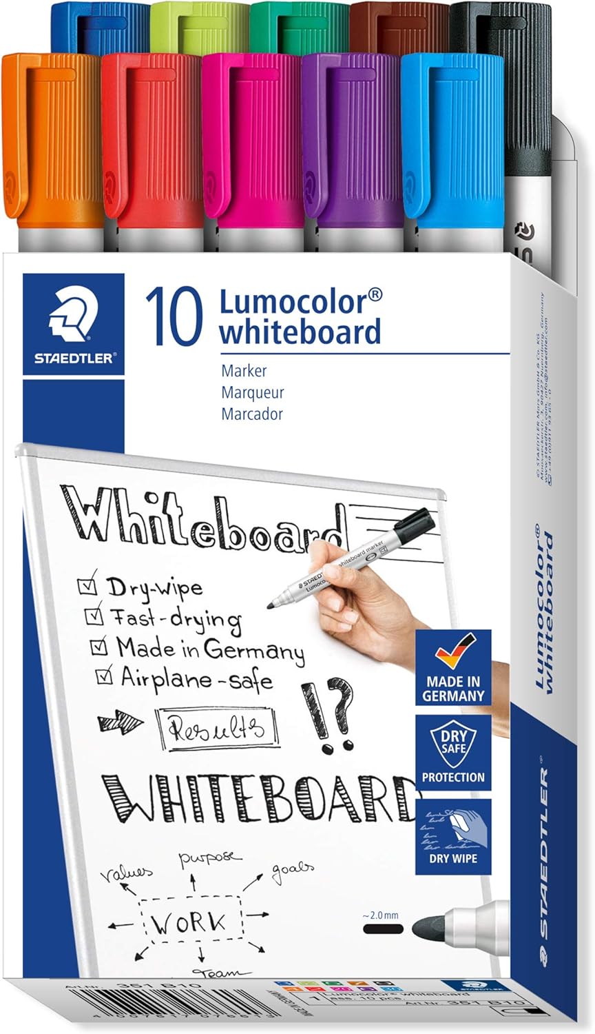 Detalle de STAEDTLER Lumocolor Whiteboard Marker im 10er-Set, ca. 2,00 mm, schnelltrocknend, geruchsarm