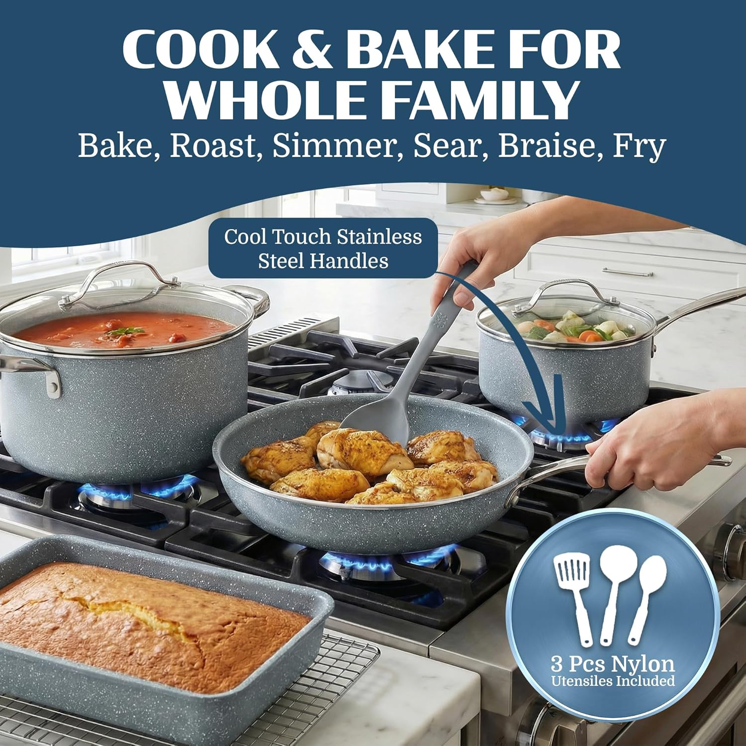 Thumbnail 4 de Granitestone Ceraluxe 20-Piece Ceramic Cookware Set: Nonstick, Non-Toxic, Oven & Dishwasher Safe