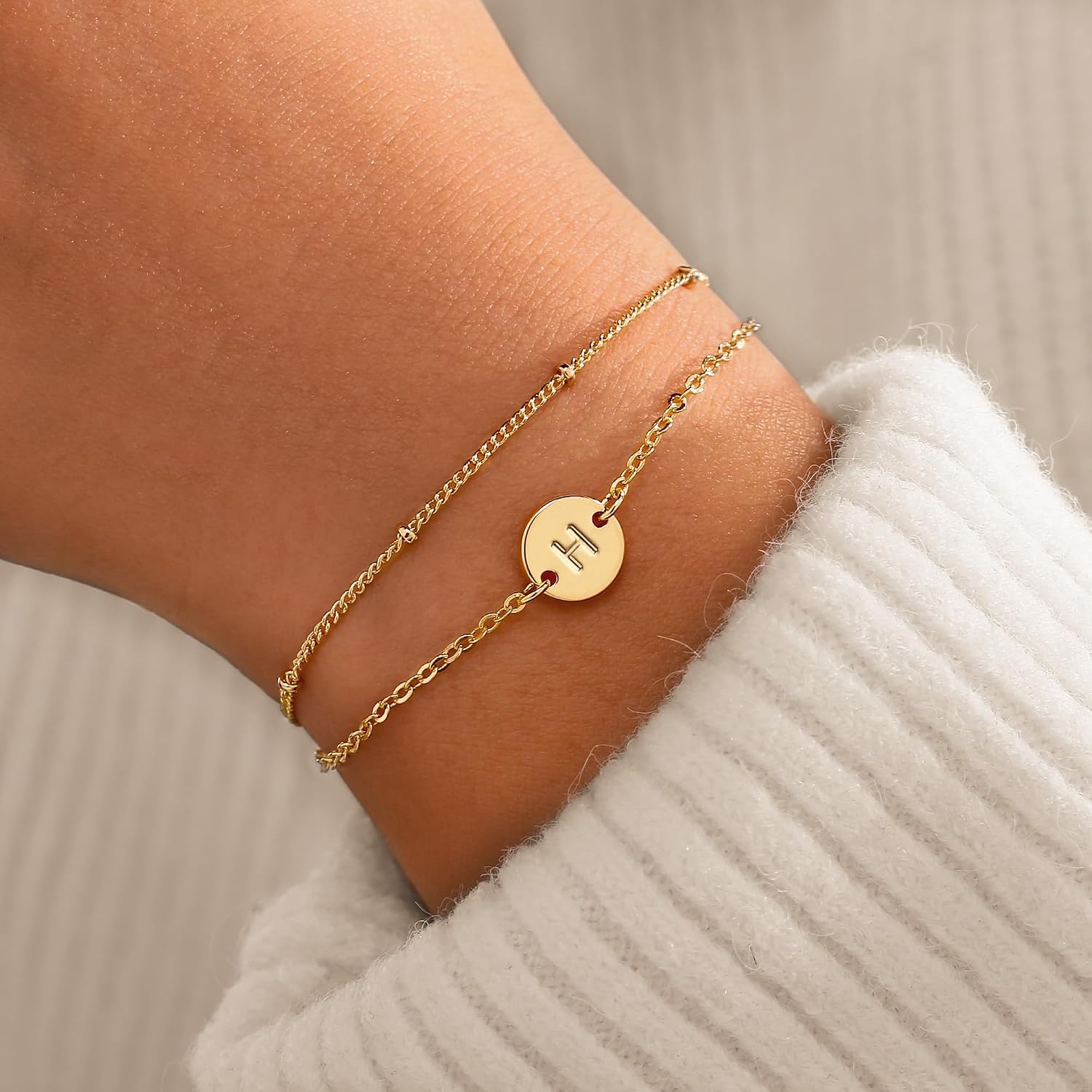 Thumbnail 1 de TINGN Bracciale in oro 18 carati per donne e ragazze – iniziale monogramma, estensione 15,2 cm + 5,1 cm
