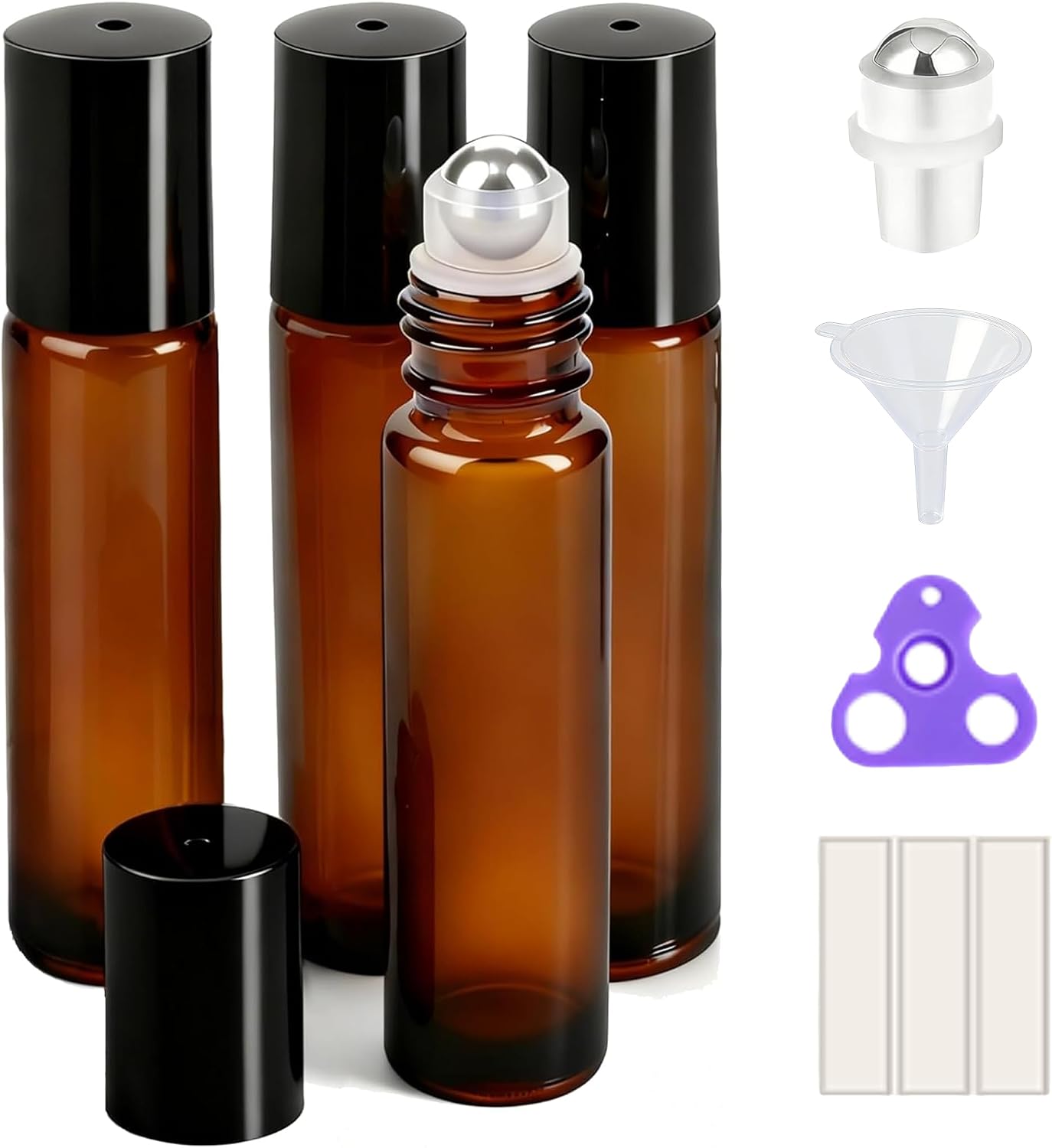 Detalle de PrettyCare 4 Pack 10 ml Amber Glass Roller Bottles