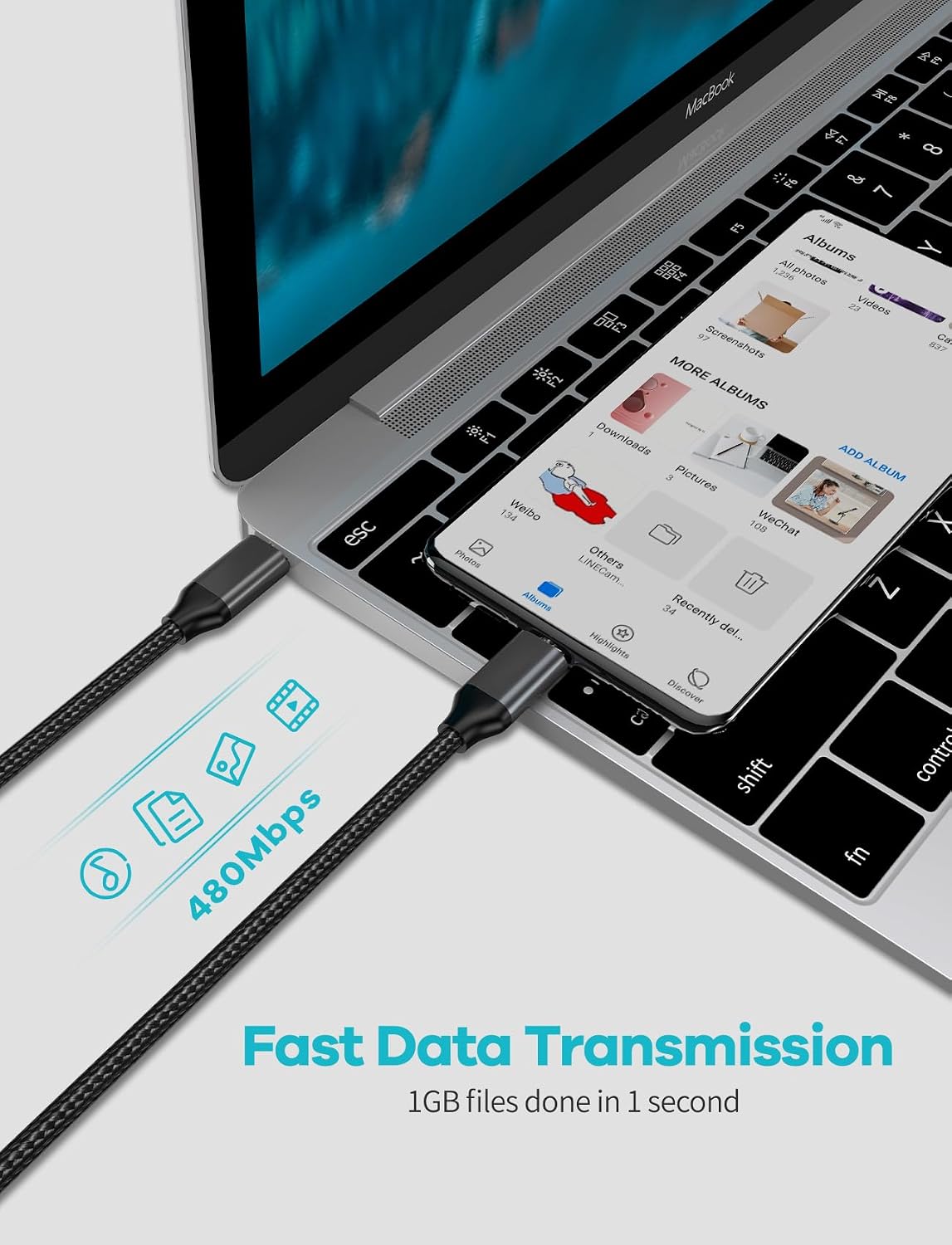 Detalle de USB-C PD100W to USB-C Cable 2m: Fast Charge & Data for latest devices